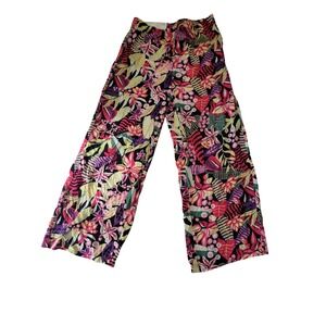 Esmara Womens Tropical Floral Print Wide Leg Casual Pants High Rise Size 10 NEW